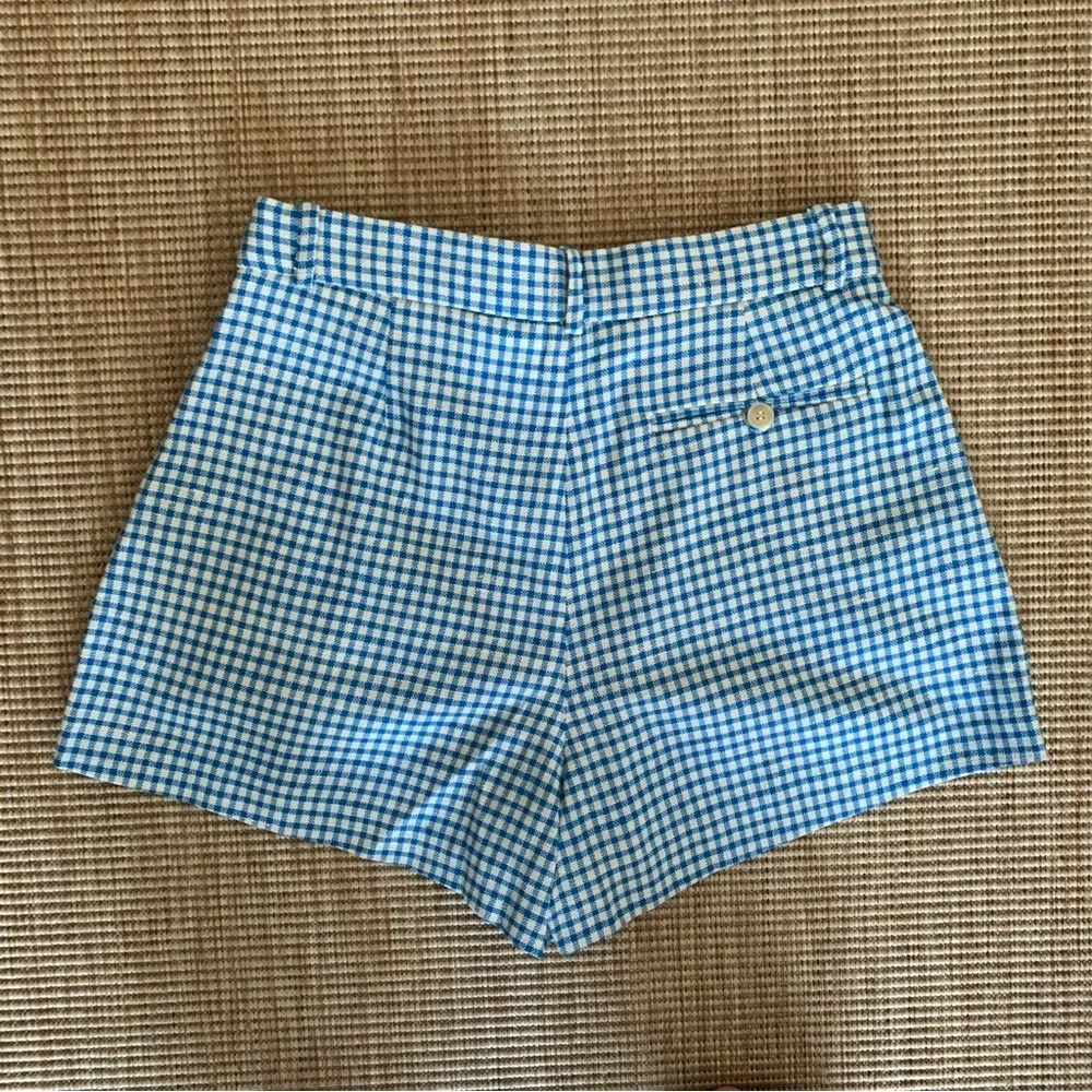 NWT Doen Kingsley Cotton Button High Waist Shorts Southhampton Gingham Blue - Picture 9 of 12